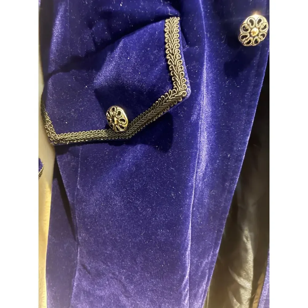 DarcChic Men's Gothic Velvet Navy Coat Steampunk Riding Jacket Small NWT